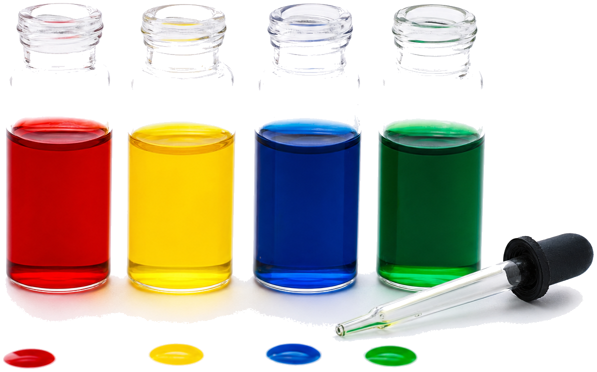 Four vials of food coloring