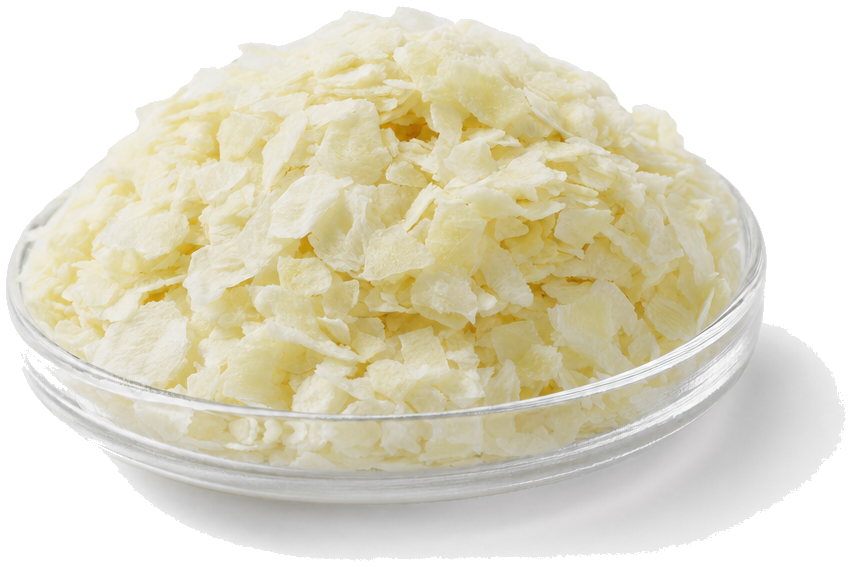 Dehydrated potato flakes in a glass dish